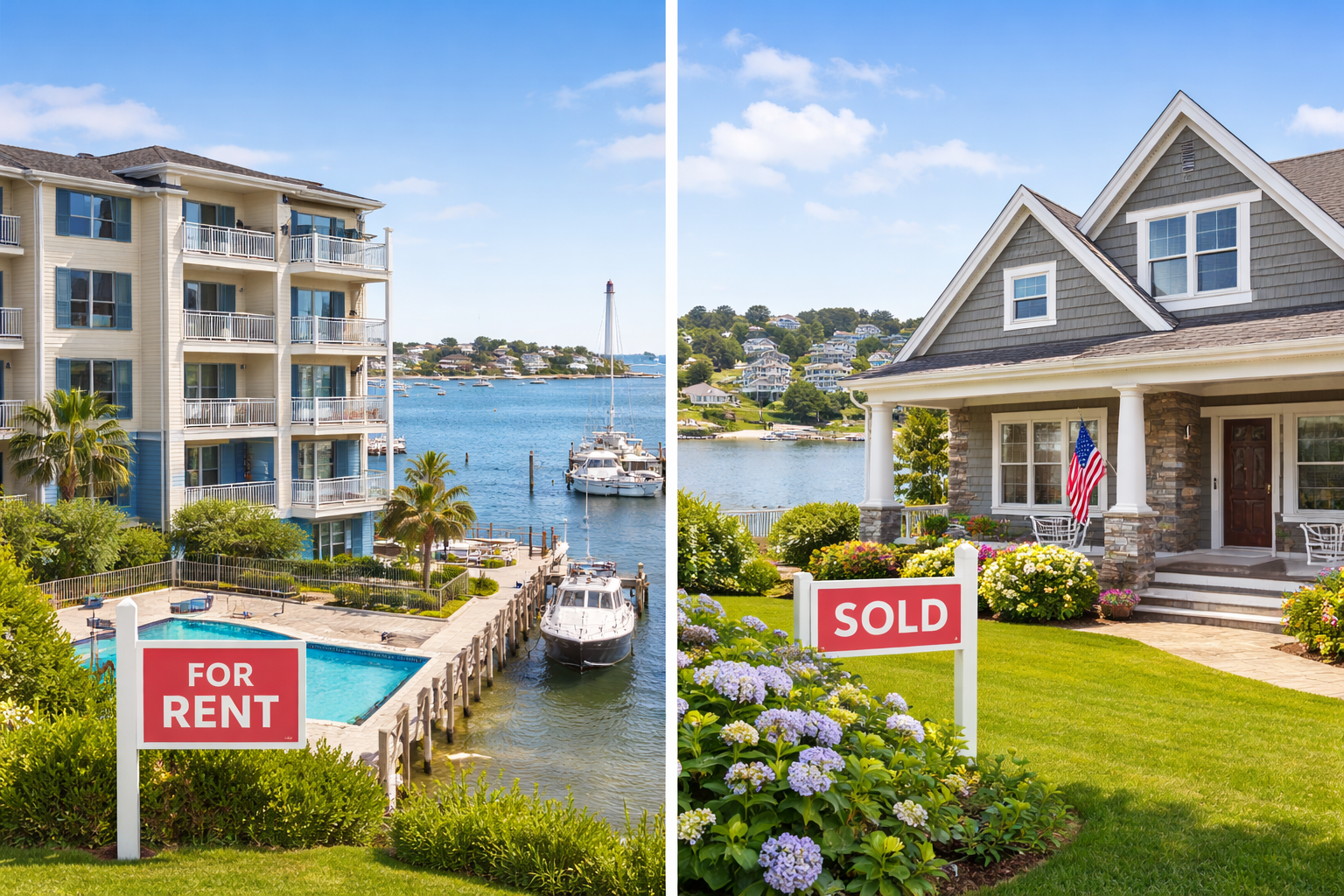 Ocean County home with for sale and for rent signs